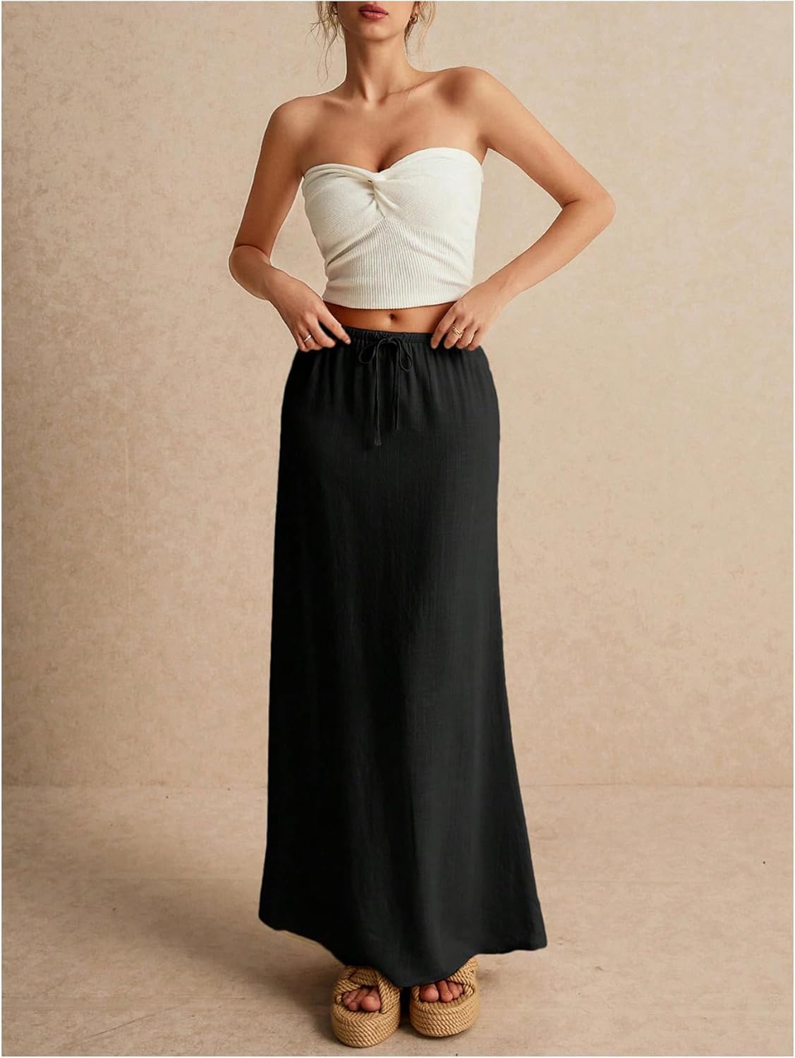 SOLY HUX Women's Summer Maxi Skirt Drawstring Low Waist A Line Casual Skirts - Image 5