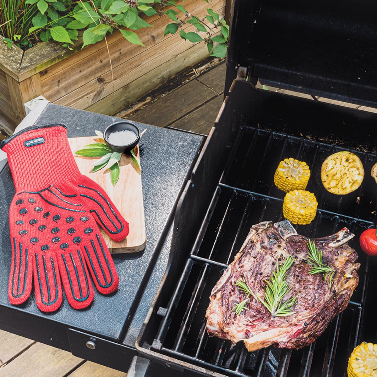 MASTRAD F80810 - Guante para barbacoa (protección contra el calor hasta 500 ºC, aislamiento perfecto, antideslizante, talla única), color rojo