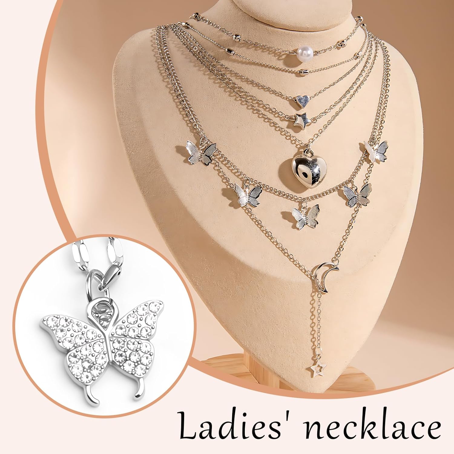 18 Pcs Y2K Necklace Set, Y2K Jewelry and Grunge Necklace Pack with Cross, Heart, Butterfly, Star, Moon, Pearl Chain Pendants, Emo Necklace Layered Set for Women - Image 4