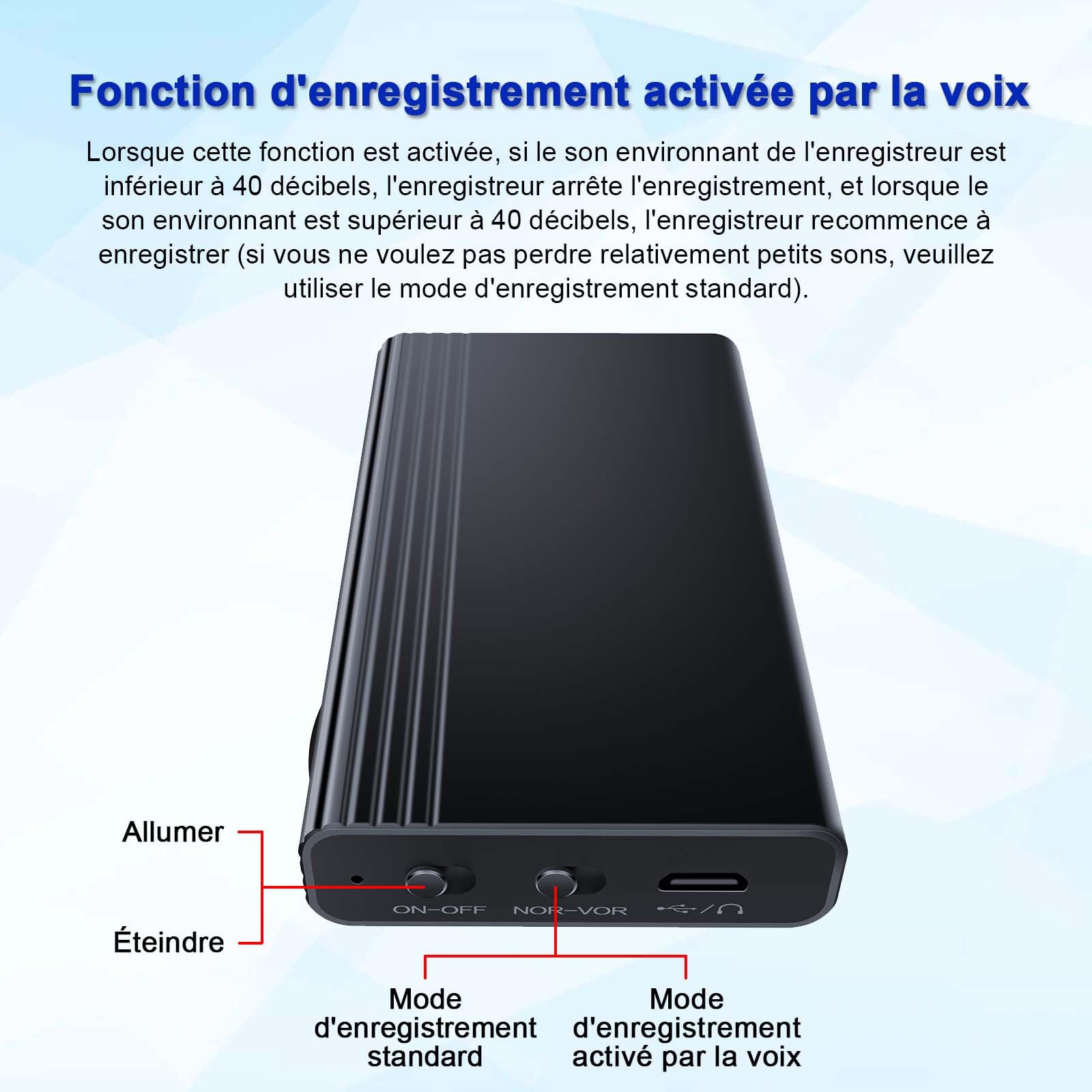 128G Mini dictaphone magnétique intégré, capacité de Stockage de 2000 Heures, Enregistrement continu Pendant 12 Jours, enregistreur Vocal numérique STTWUNAKE