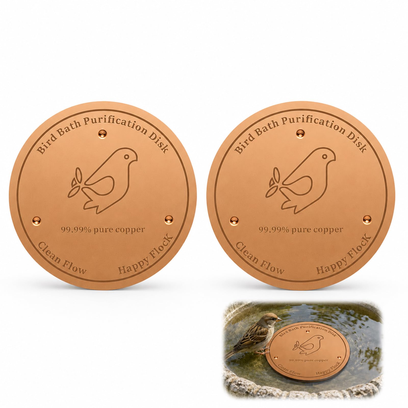 Kdkoeo 2 PCS Copper Disc for Bird Bath, Safe Mellbree Copper Disc for Bowl, Fountains
