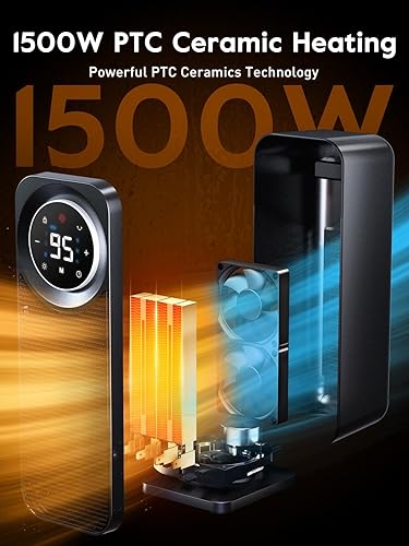 Miniatura 2 de Givebest Calentadores de espacio con panel táctil para uso en interiores, calentador eléctrico de calentamiento rápido de 1500 W con control remoto,
