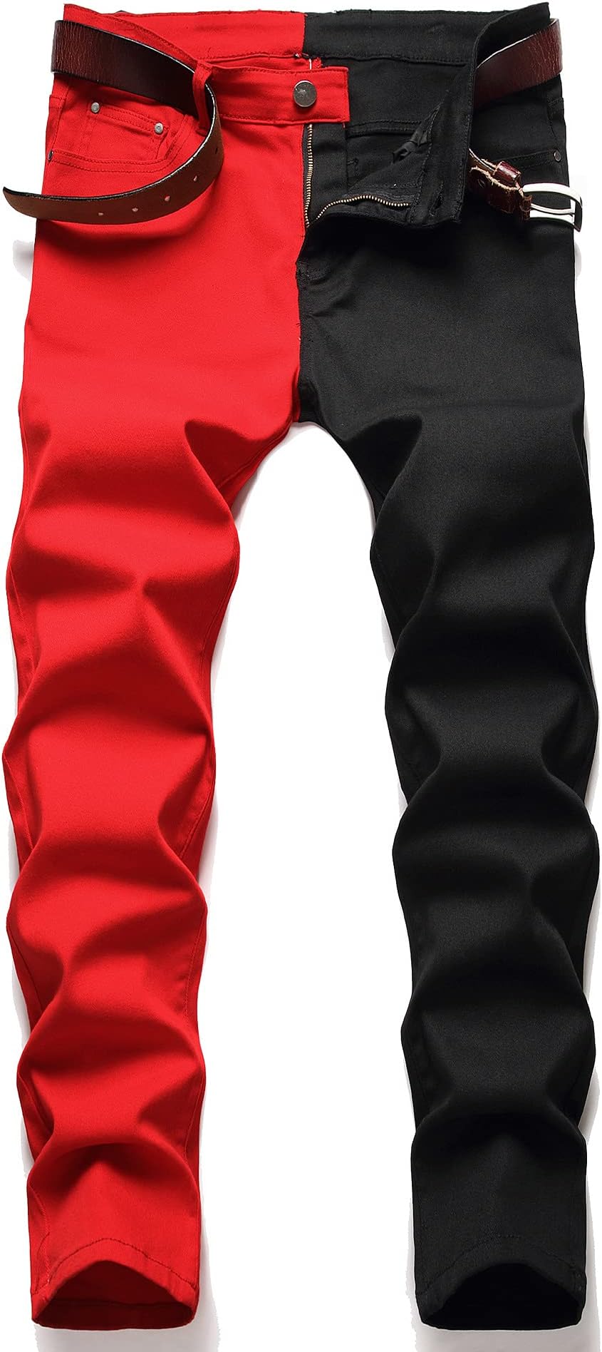 Men's Slim Fit Skinny Jeans Two Tone Patchwork Designer Stretch Regular Denim Pants