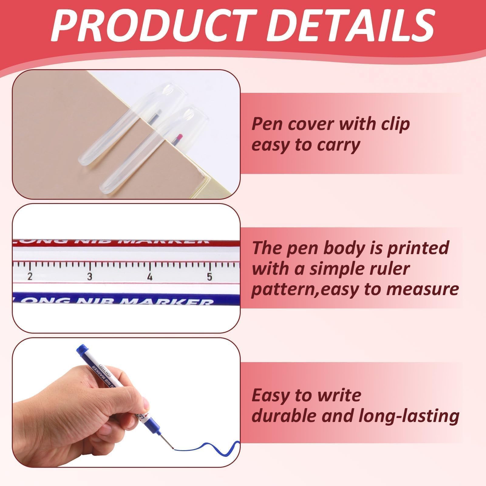 8 Pezzi Pennarelli per Fori Profondi, Penna Falegname Pennarello 20mm, Pennarello a Punta Fine per Legno, Metallo, Plastica e Cartone, Nero, Blu, Rosso, Bianco