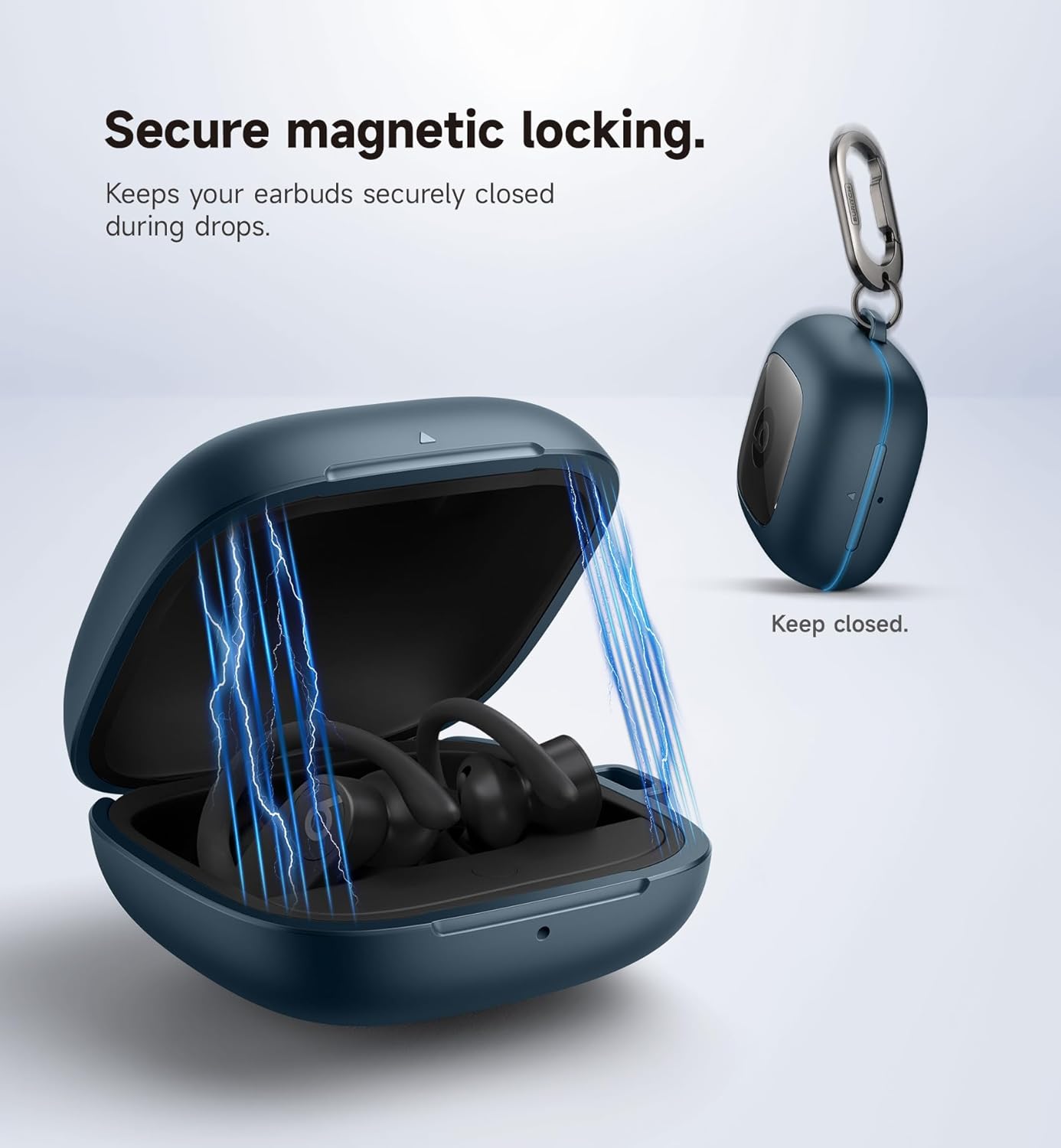 SURITCH for Powerbeats Pro Case Cover, Shockproof Magnetic Cases for Beats Powerbeats Pro Wireless Earbuds, Protective Cover with Magnetic Lid Lock & Carabiner, Full-Body Drop Protection, Navy - Image 3