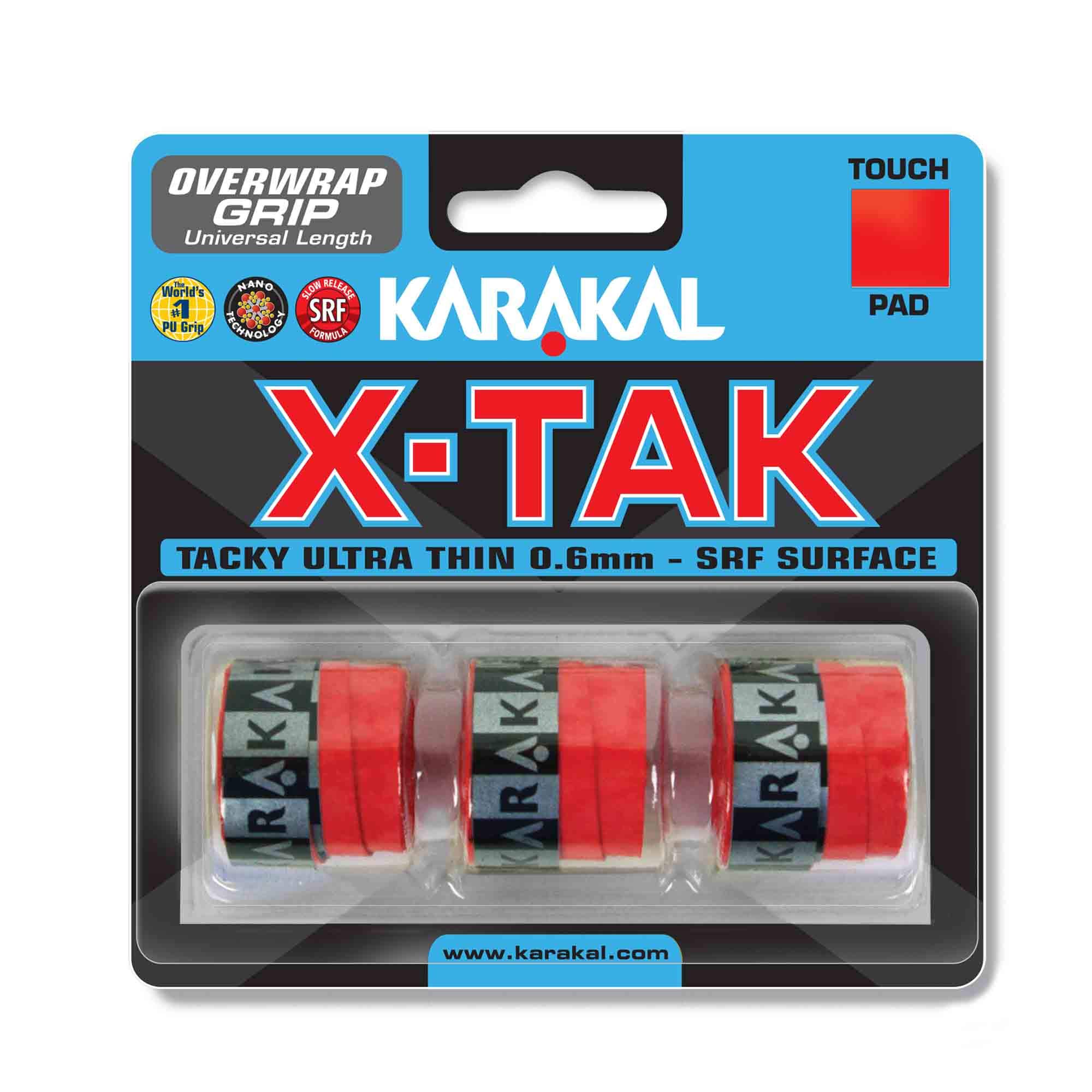 Karakal X-Tak Overwrap Grip - Pack of 3, Color- Red