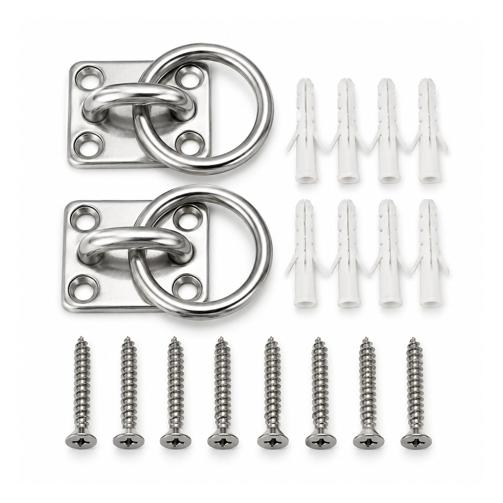 2 Pack M5 Pad Eye Plate with Wall Anchors Flush Fit Ceiling Hook Stainless Steel Loop Ring Wall Mount Hanger Heavy Duty Tie Down Bracket for Yoga Hammock Sun Shade Sail Boat Rigging Marine