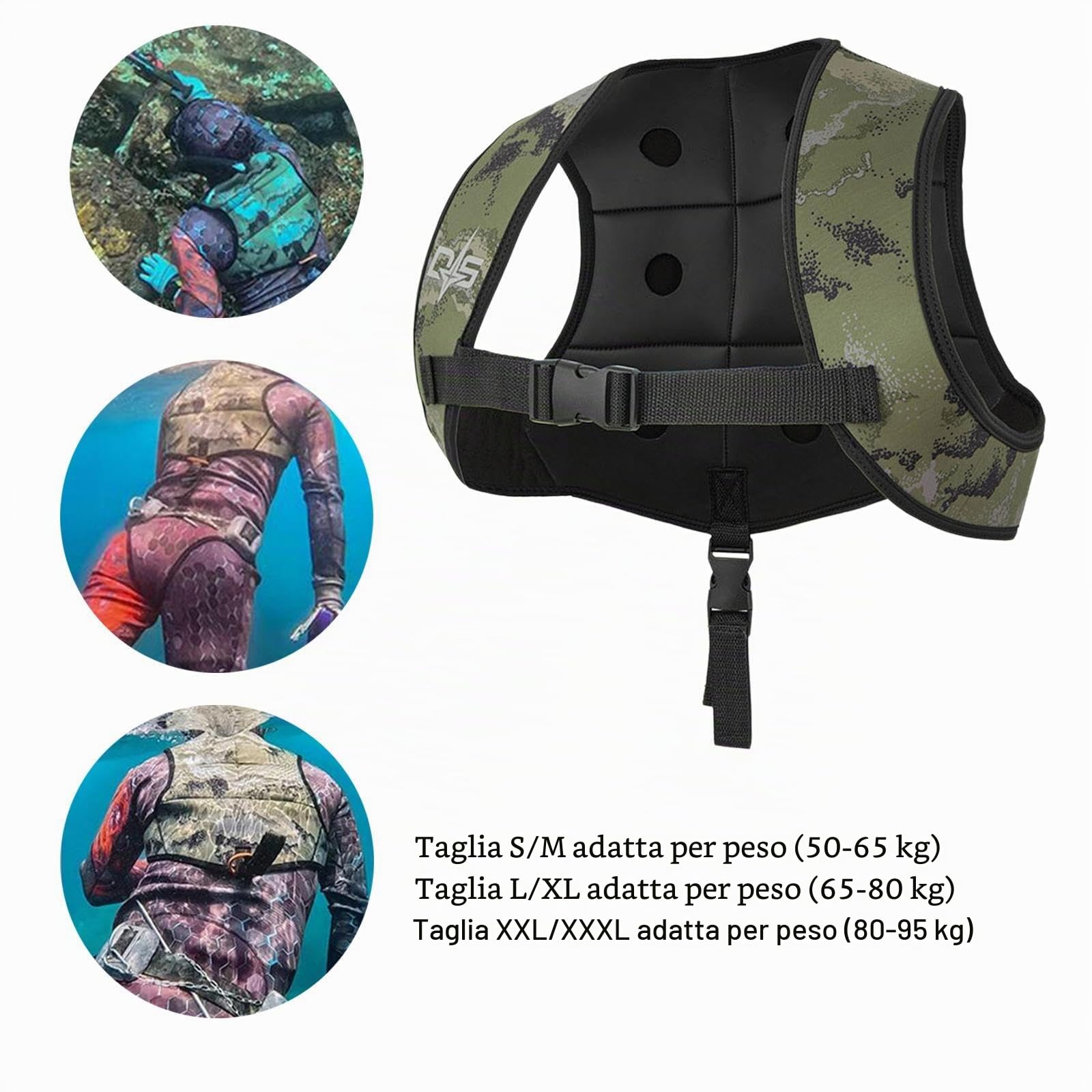 Gilet con Pesi per Immersioni, in Neoprene, Regolabile, per, da da Uomo, per Pesca Subacquea, Vela, Pesca Subacquea