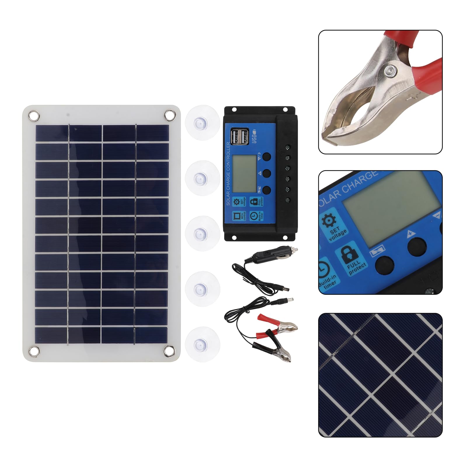 18W Monokristallines Solarmodul Solarzellenplatine für Gartenhaus und Notladegerät im Freien mit dualem USB plus DC Anschluss 1 Set schwarz Kunststoff