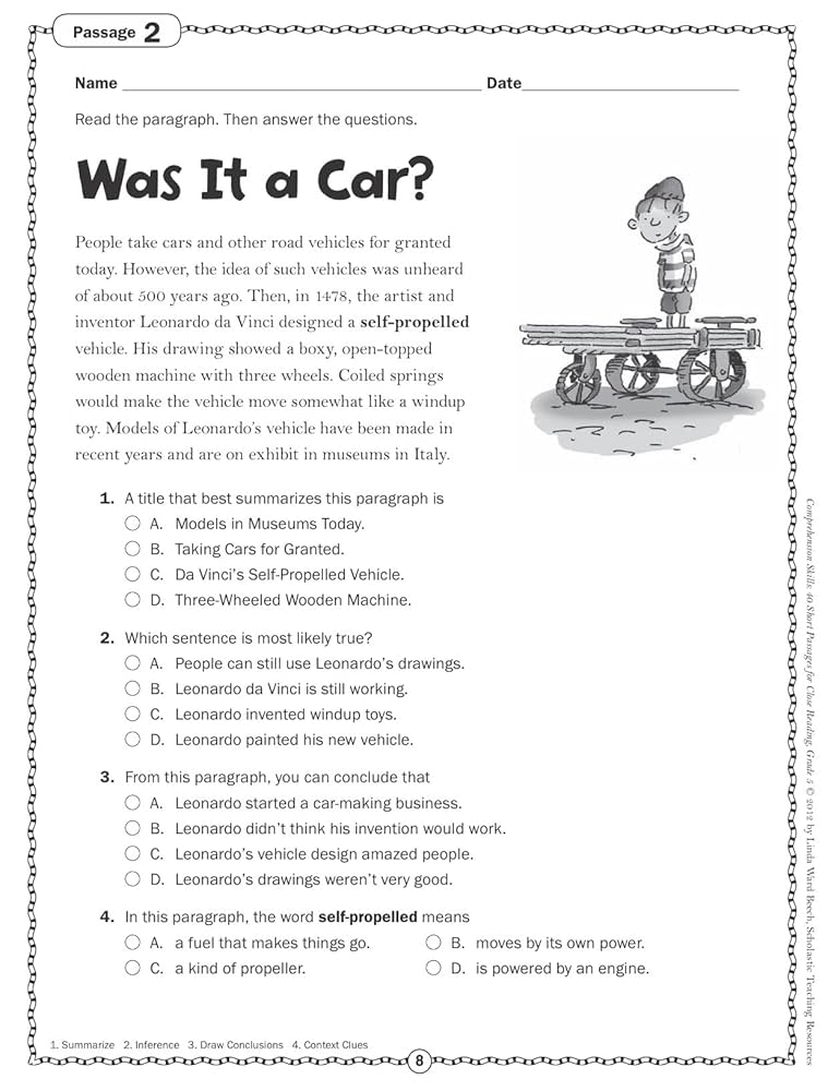 Amazon | Comprehension Skills: 40 Short Passages for Close