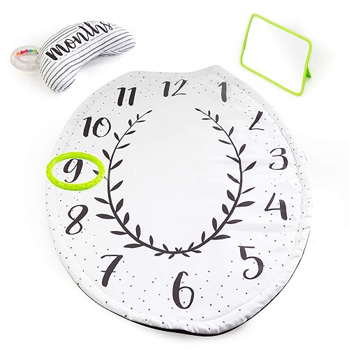 Sassy Tapete de juego para el tiempo de barriga con espejo grande, acolchado, soporte reversible y anillo de dentición, a partir de 0 años