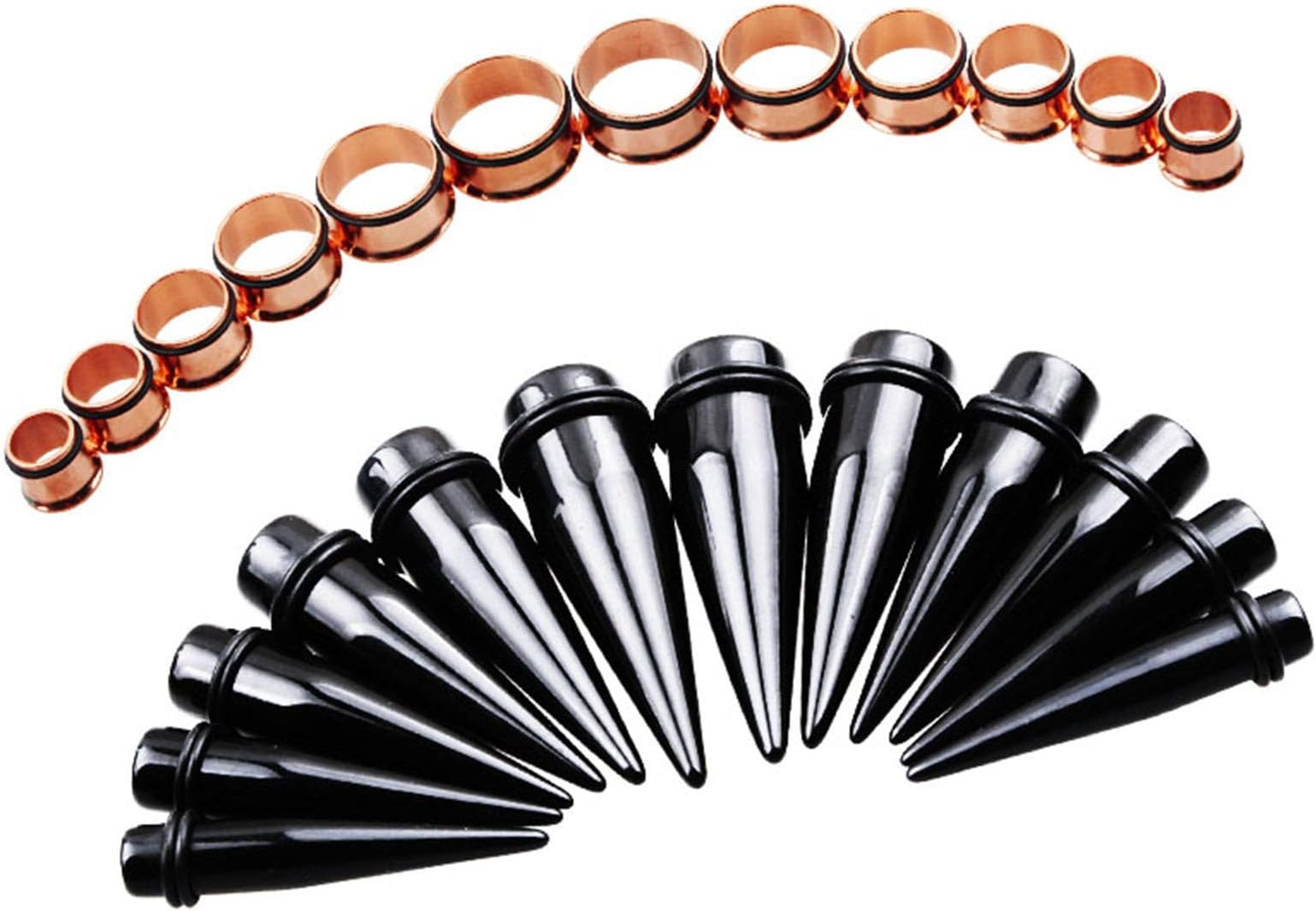 24PCS UV Acrylic Tapers and Surgical Steel Plugs Ear Gauges Kit Eyelets Stretching Set 00G-20mm