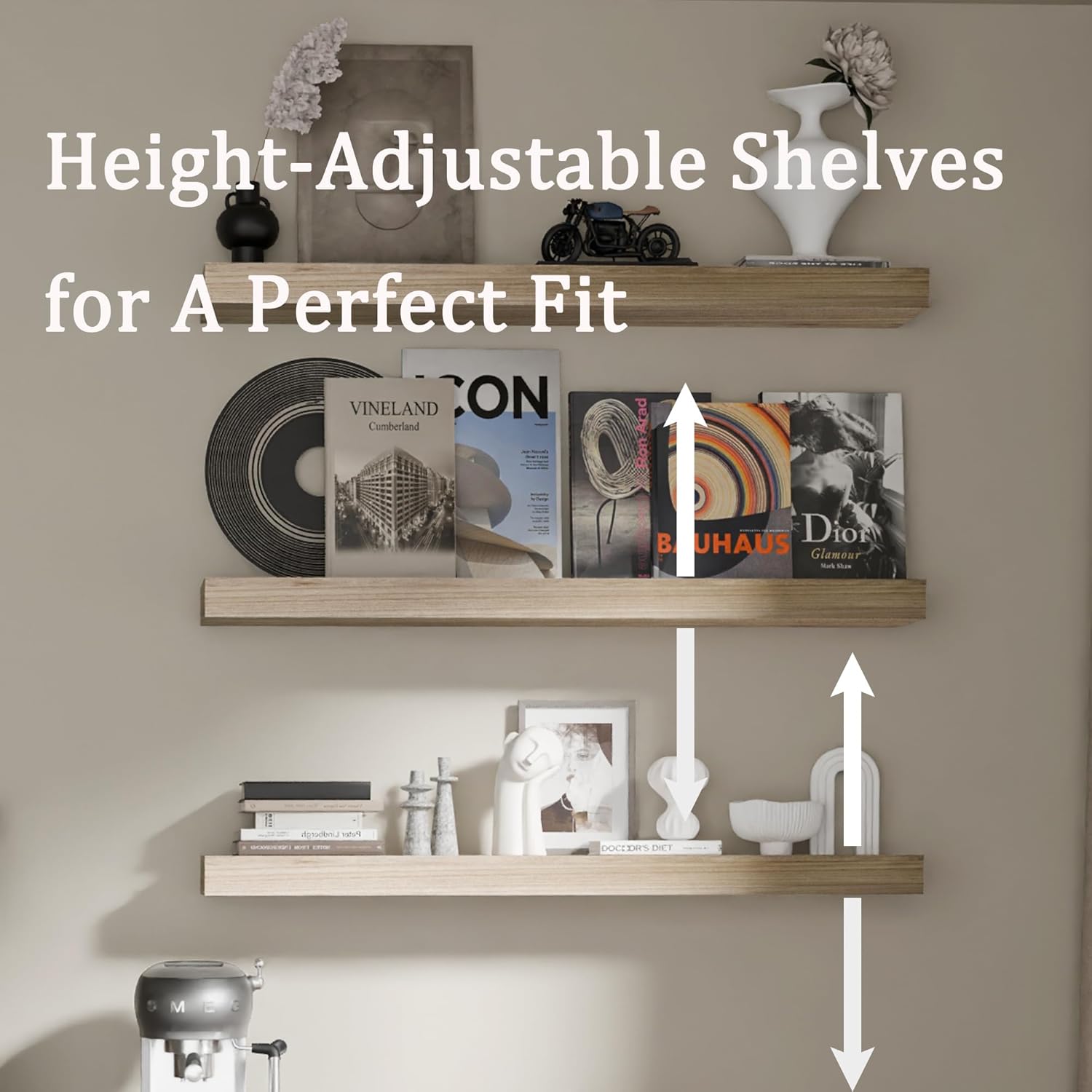 Floating Shelves for Wall, 36 Inch Extra Long Natural Brown Wall Shelves, Set of 3, Hanging Invisible Brackets Floating Shelves for Living Room,Bedroom,and Kitchen