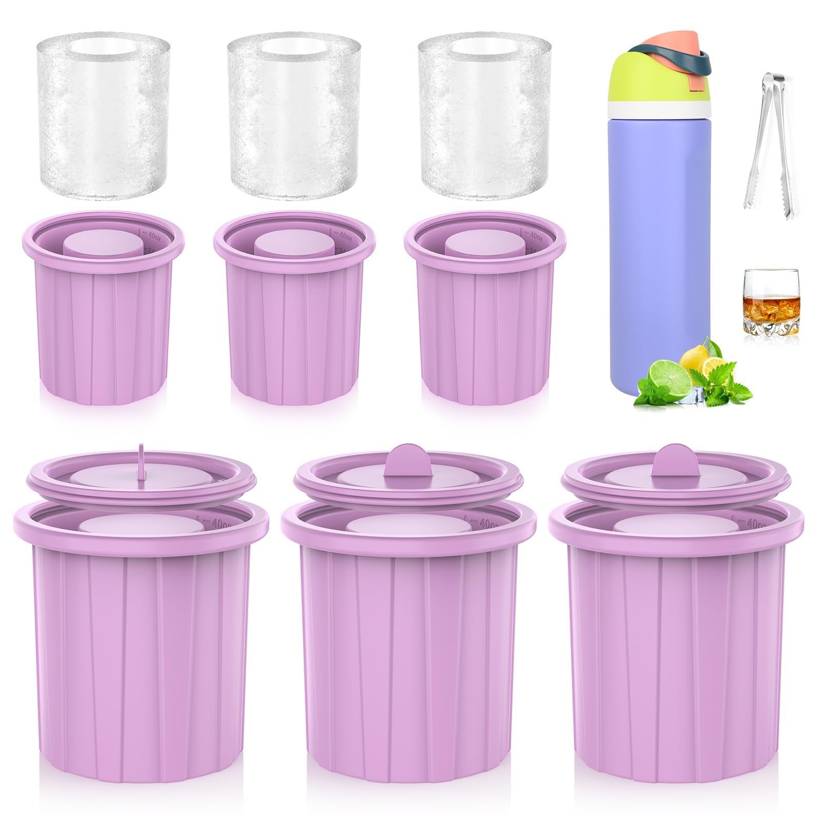 Ice Mold Compatible with Owala Water Bottle, Silicone Ice Cube Tray for Water Bottle, Owala Ice Mold Accessories with Lid for Freezer, Water Bottle Cylinder Ice Mold for Ice Drink, Whiskey 24-32-40 oz