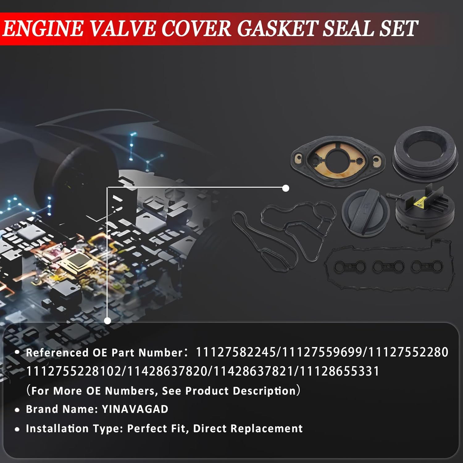 11127582245 11127552281 Engine Valve Cover Gasket Seal Set for BMW 128i 328i 528i X3 X5 Z4, 11127552280 Camshaft Adjuster, 11127559699 Eccentric Shaft Actuator Seal, 11128655331 Oil Filler Cover 06-12