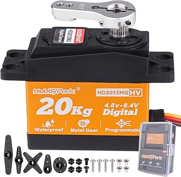 HobbyPark Waterproof Servo 20KG Servo Motor High Torque RC Servo Metal Gear Digital Servo with 25T Servo Horn for 1/10 1/12 RC Car Robot DIY Control Angle 180°, 0.09sec