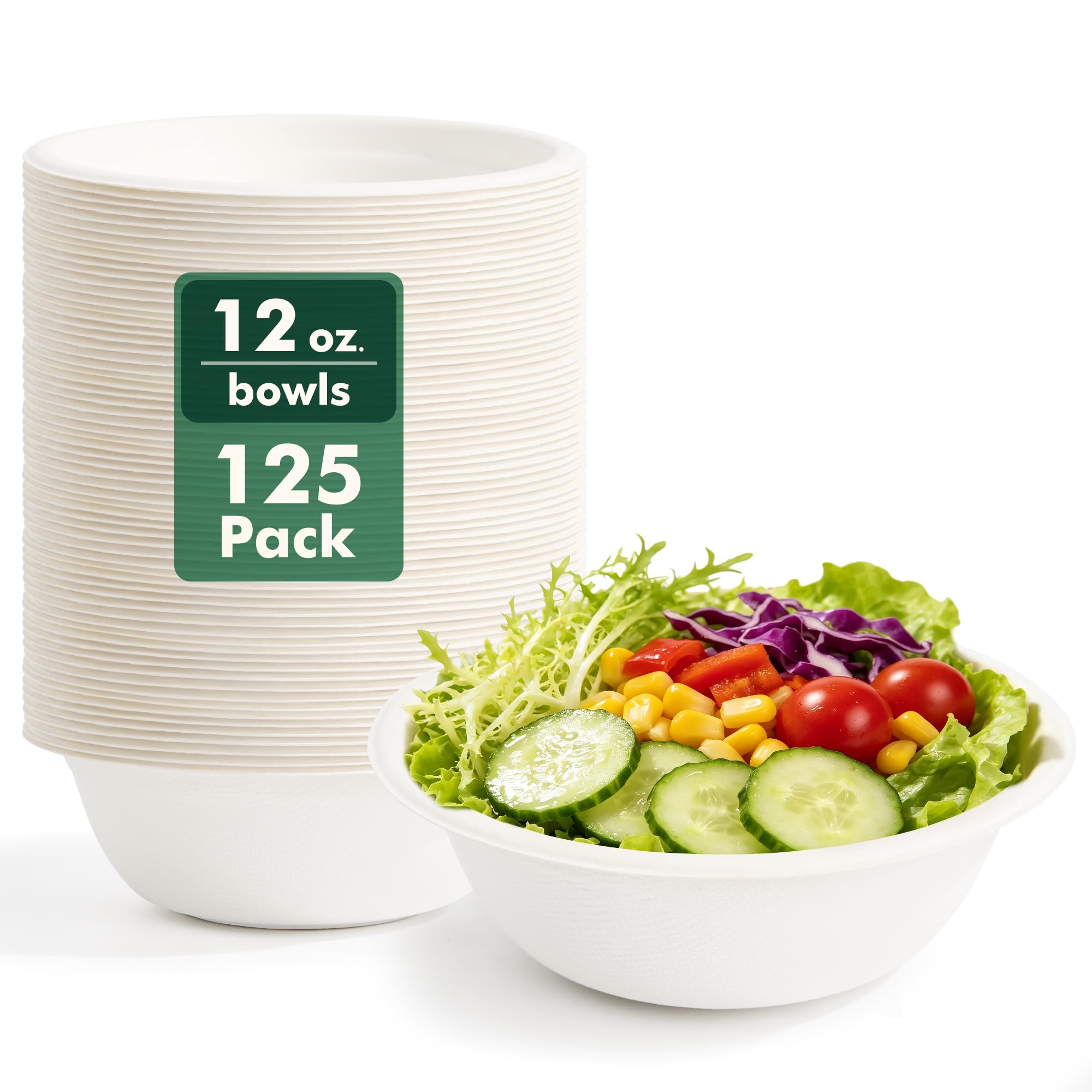 CELLURA 12 oz Compostable Paper Bowls, 125 Pack