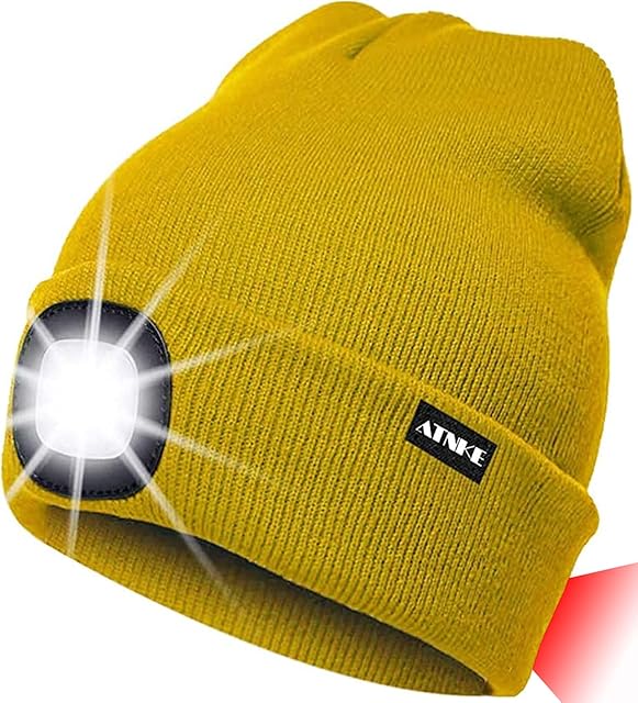 ATNKE 8LED Lighted Knit Hat,USB Rechargeable Running Headlamp Cap Ultra Bright Waterproof Light Lamp and Flashing Alarm Red Tail Light Multi-Color