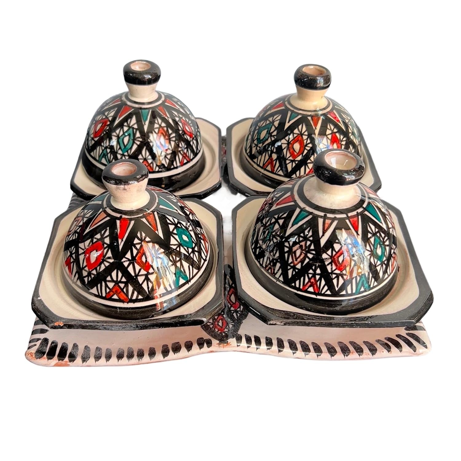 Generico Antipastiera Quadrata con Mini Tajine in Ceramica Terracotta - Artigianato Marocchino 2901261220