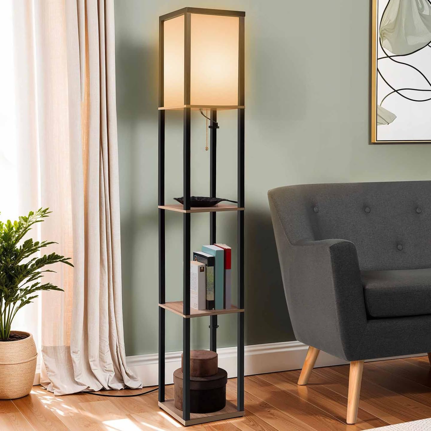 Vloerlampen Modern eigentijds houten vloerlamp Licht met vouw Witte stoffen kap In hoogte verstelbaar Staande vloerlamp Lampen voor woonkamer Slaapkamer Kantoor H160cm Uniek design Binnenverlicht