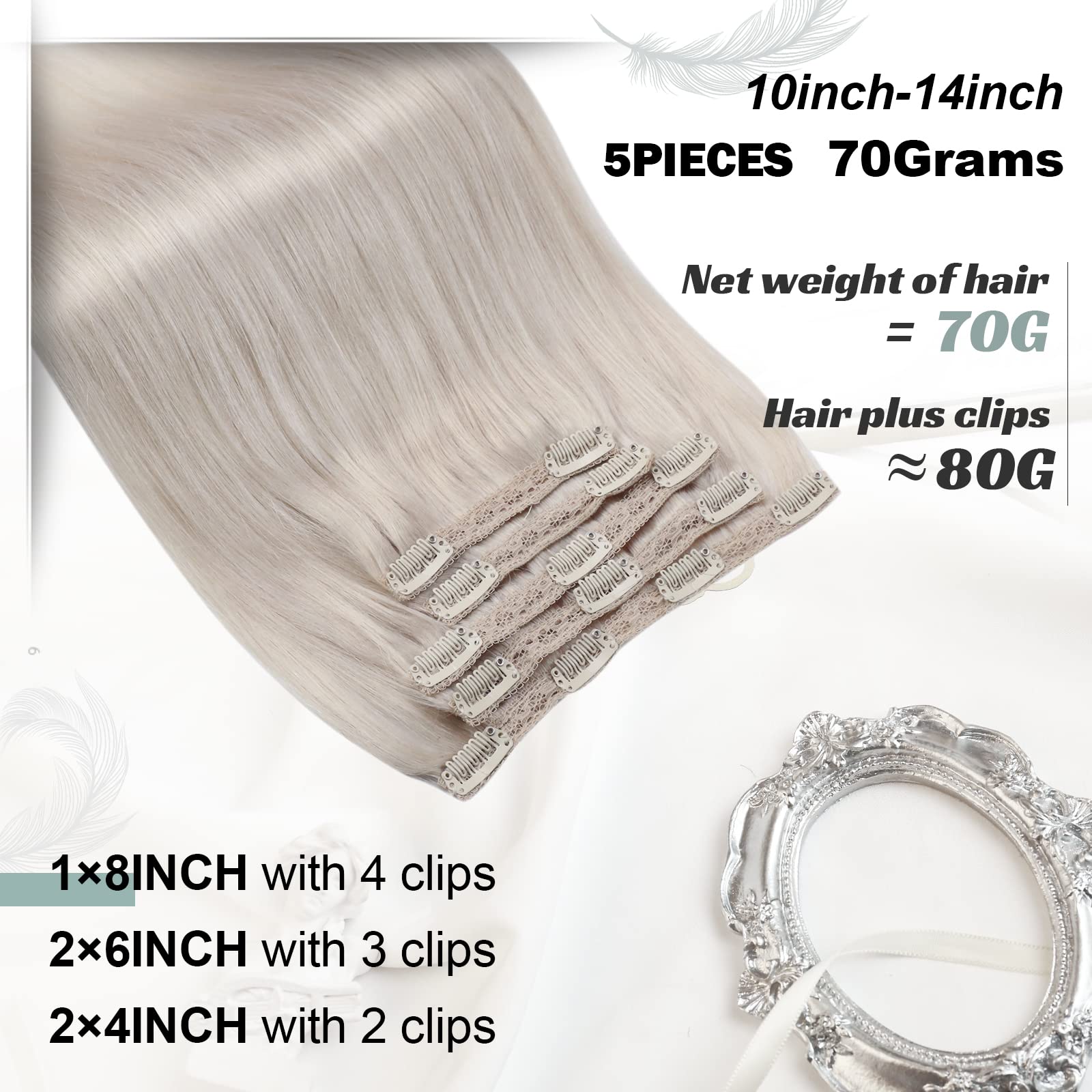 Moresoo Extension con Clip Capelli Veri Biondo Invisibili Extension Capelli Veri Clip Bianca Extension Capelli Clip Donna Remy Extension Clip Capelli Veri Bianco Biondo #60A 30 cm 80g/5pcs