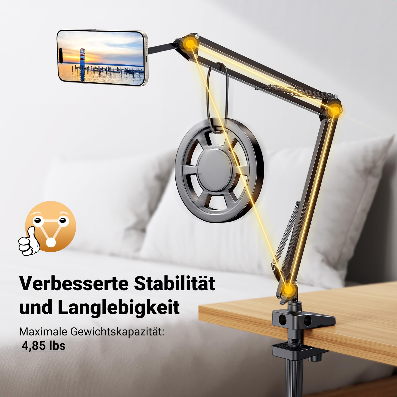 UGREEN Magsafe Handyhalterung Bett, Magnetisch Schwanenhals Handyhalter mit Metallringe, Verbesserter Stabiler Arm, Handy Ständer Kompatibel mit iPhone 17 16 15 14 13 12 Pro Max und Magsafe Hülle