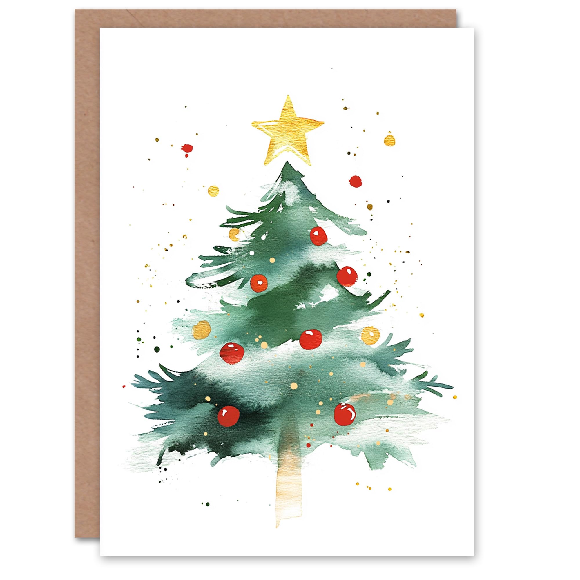 Wee Blue Coo Red Yellow Bauble Tree Bright Festive Fun Xmas Art Blank For All Christmas Card