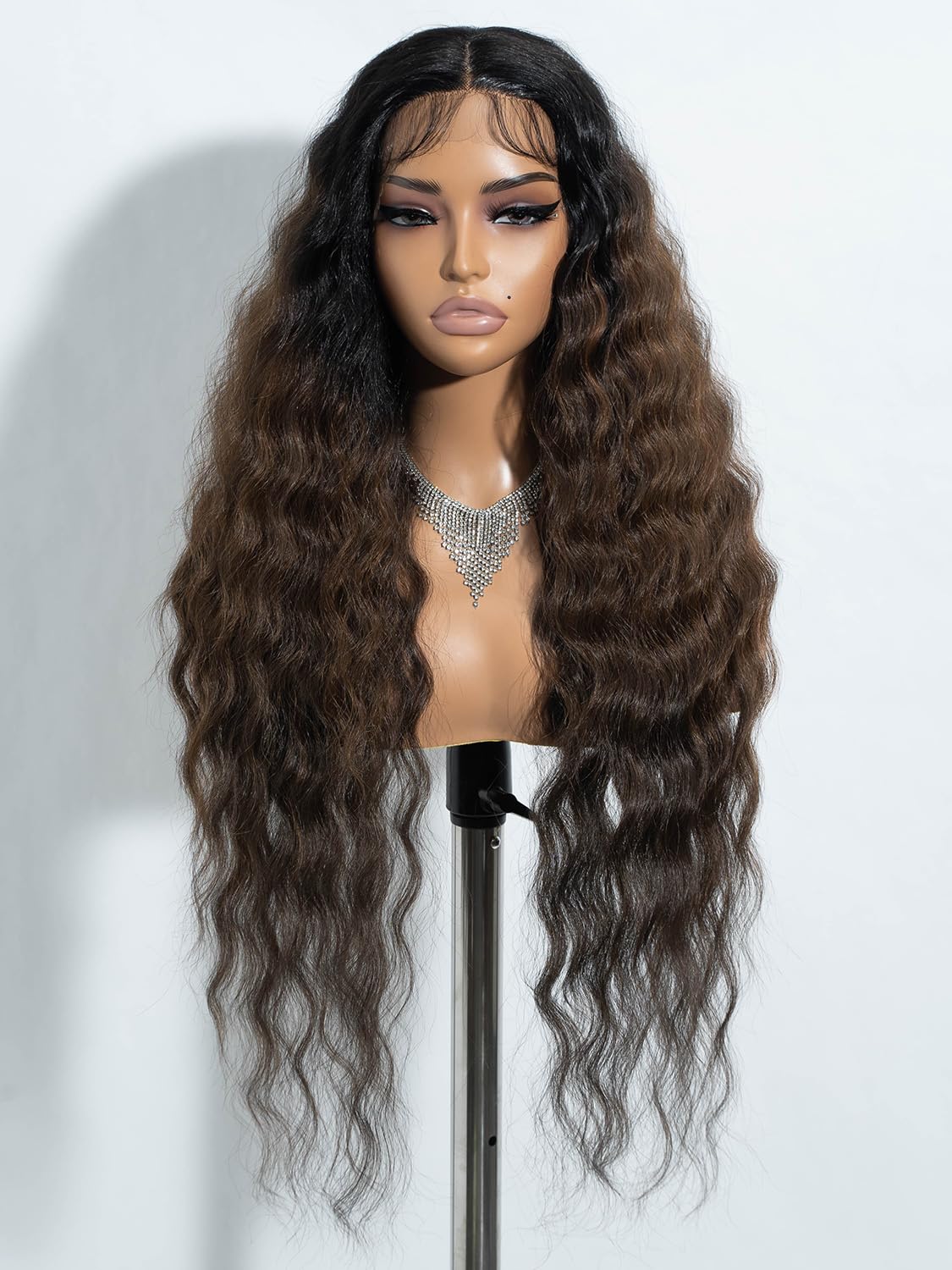 Joedir Lace Front Wig Long Wavy Wigs for Women 30 Inches Deep Part Cury Wave Wig Natural Looking Synthetic Heat Resistant Fiber Wig for Daily Party Use Brown