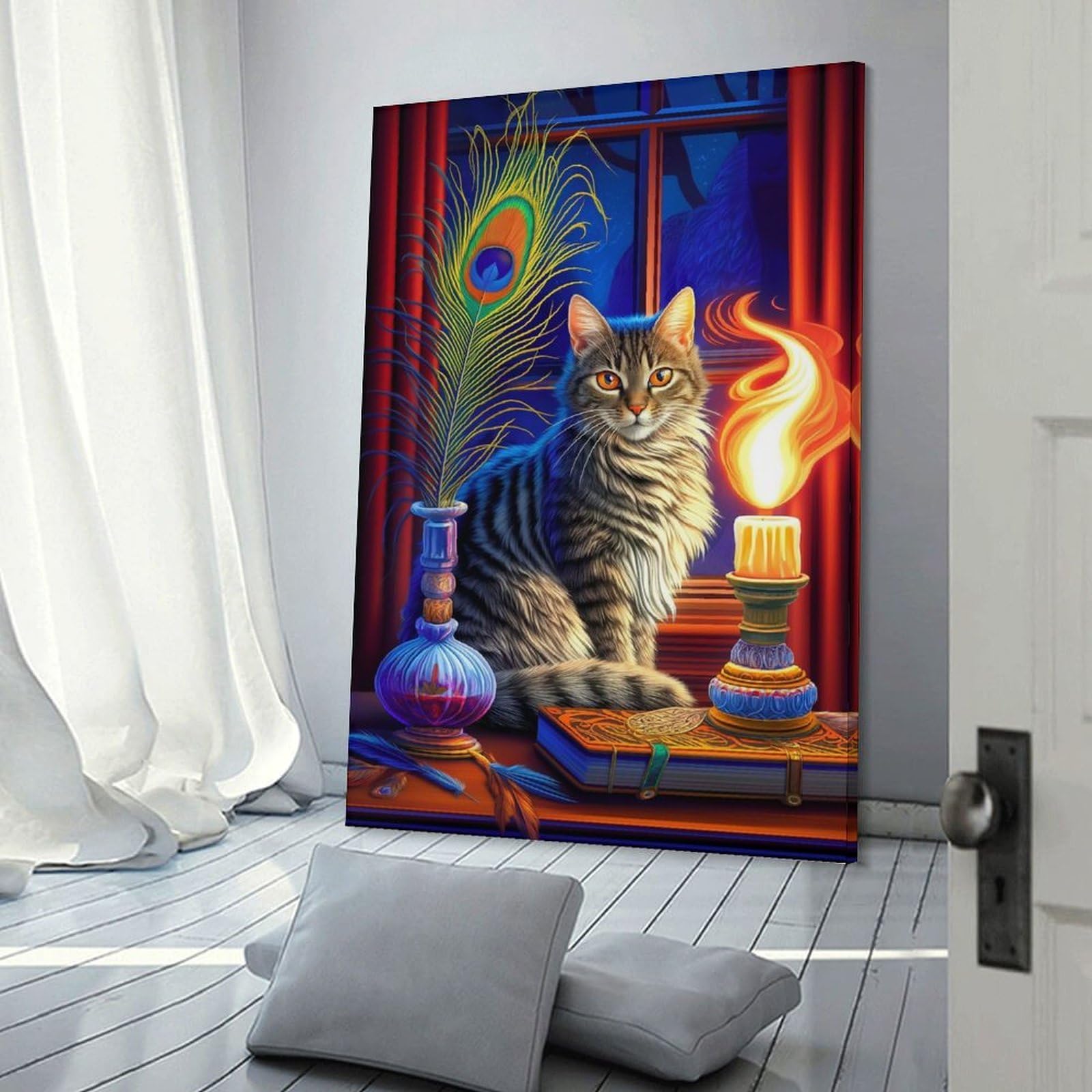 Junmoney Room Decor Wall Art A Tabby Cats Domain, 08x12inch(20x30cm), for Hallway, Bedroom Or Modern Interiors, Gift Idea for Housewarming And Birthdays