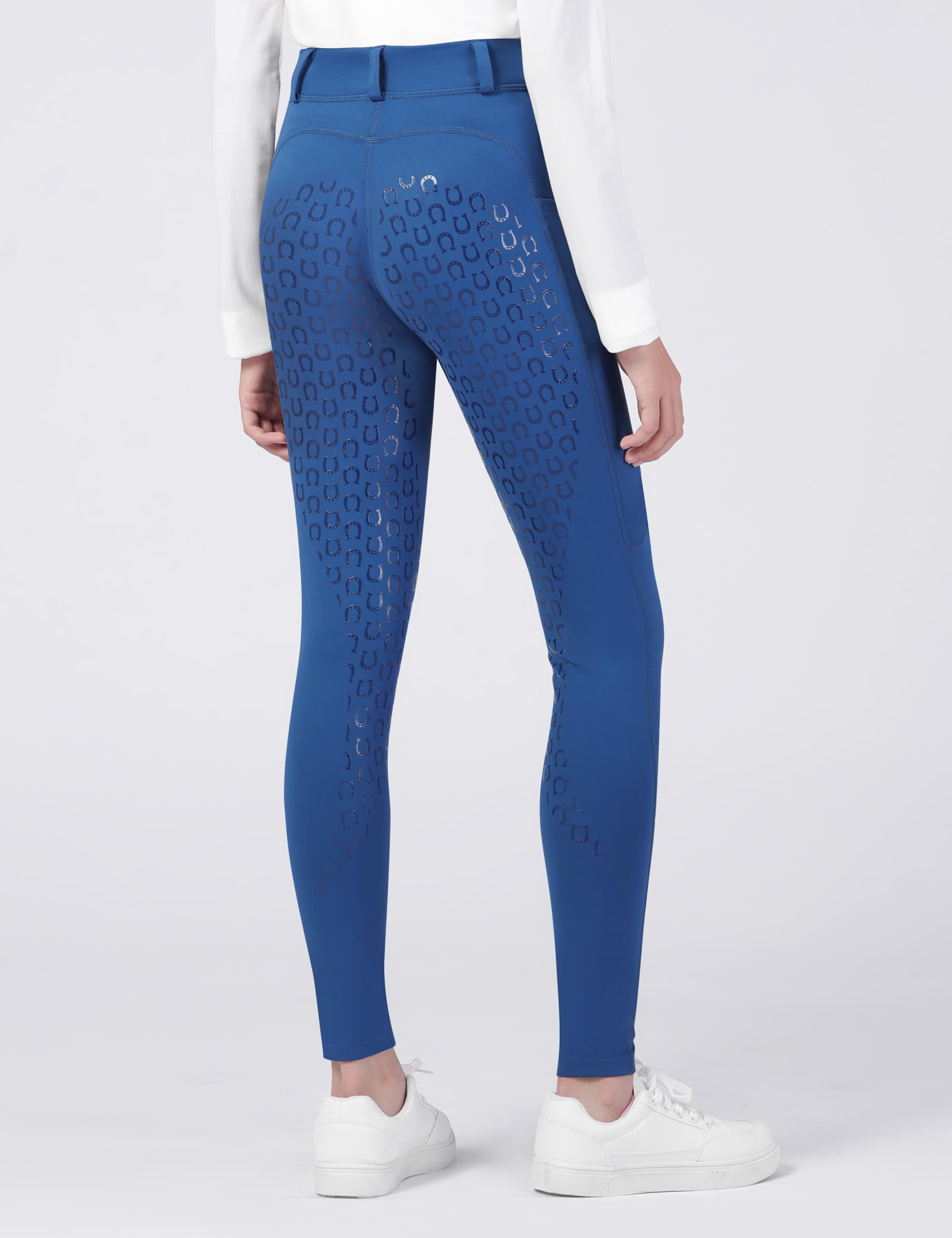 Harrison Howard Pantalones de equitación para niñas con bolsillos y trabillas para cinturón, mallas de equitación de asiento completo para niñas