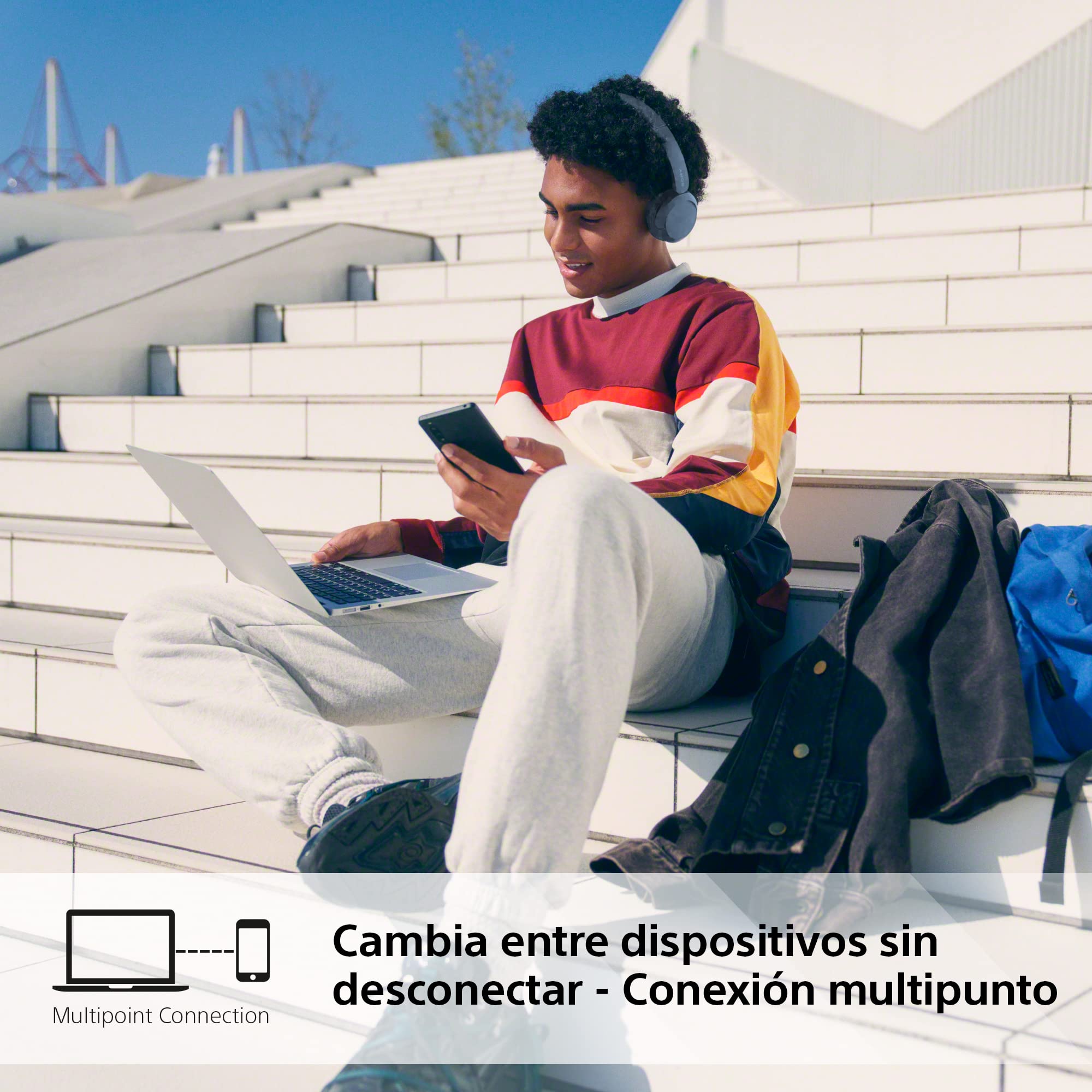 Sony WH-CH520 Auriculares de diadema inalámbricos Bluetooth, diseño ligero, 50 h de batería, carga rápida, ecualizador, llamadas nítidas, iOS y Android - Azul — view 10