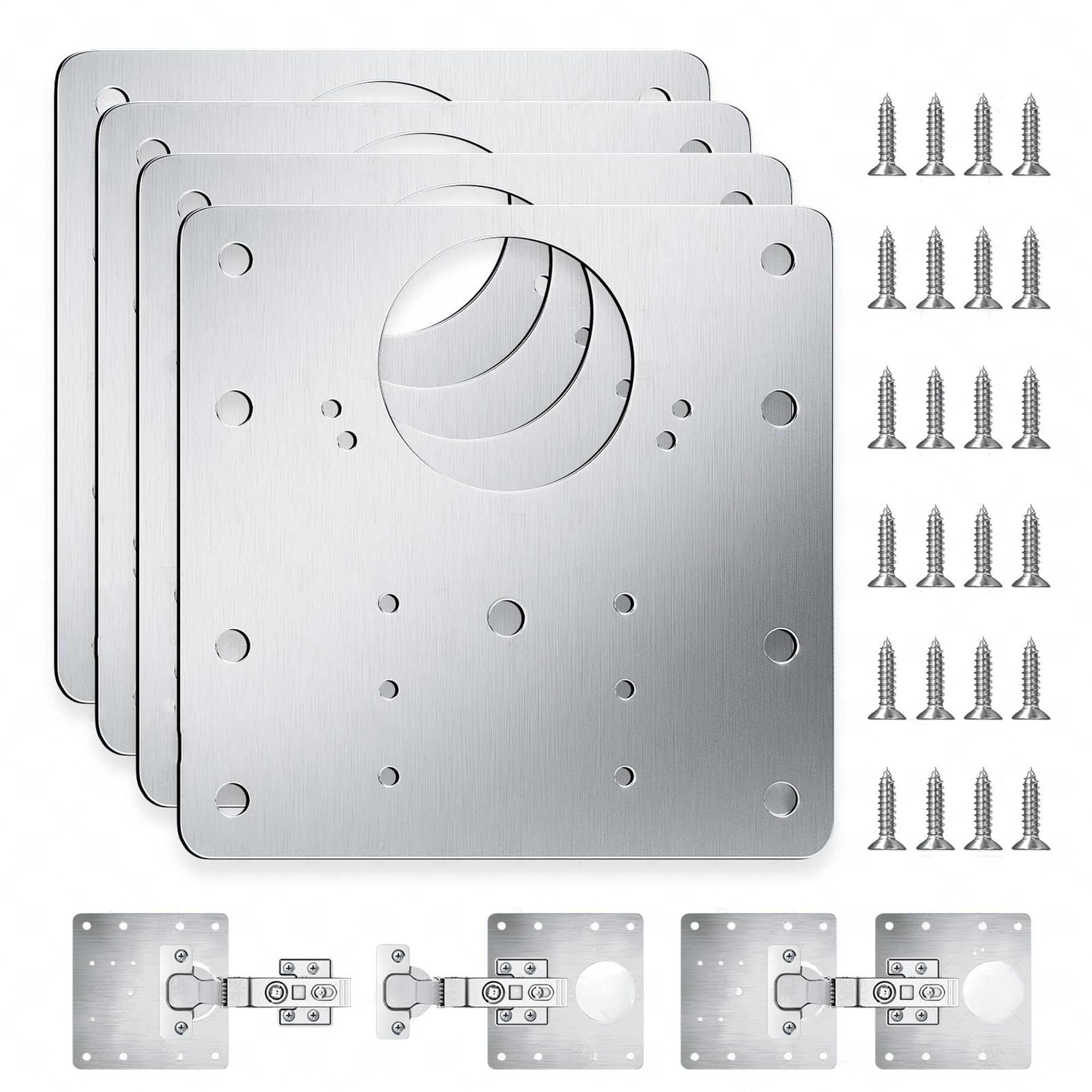 AYON Hinge Repair Plate Kit with Screws – Stainless Steel Brackets for Door Restoration, Compatible with Wardrobe & Kitchen Units (4PACK)