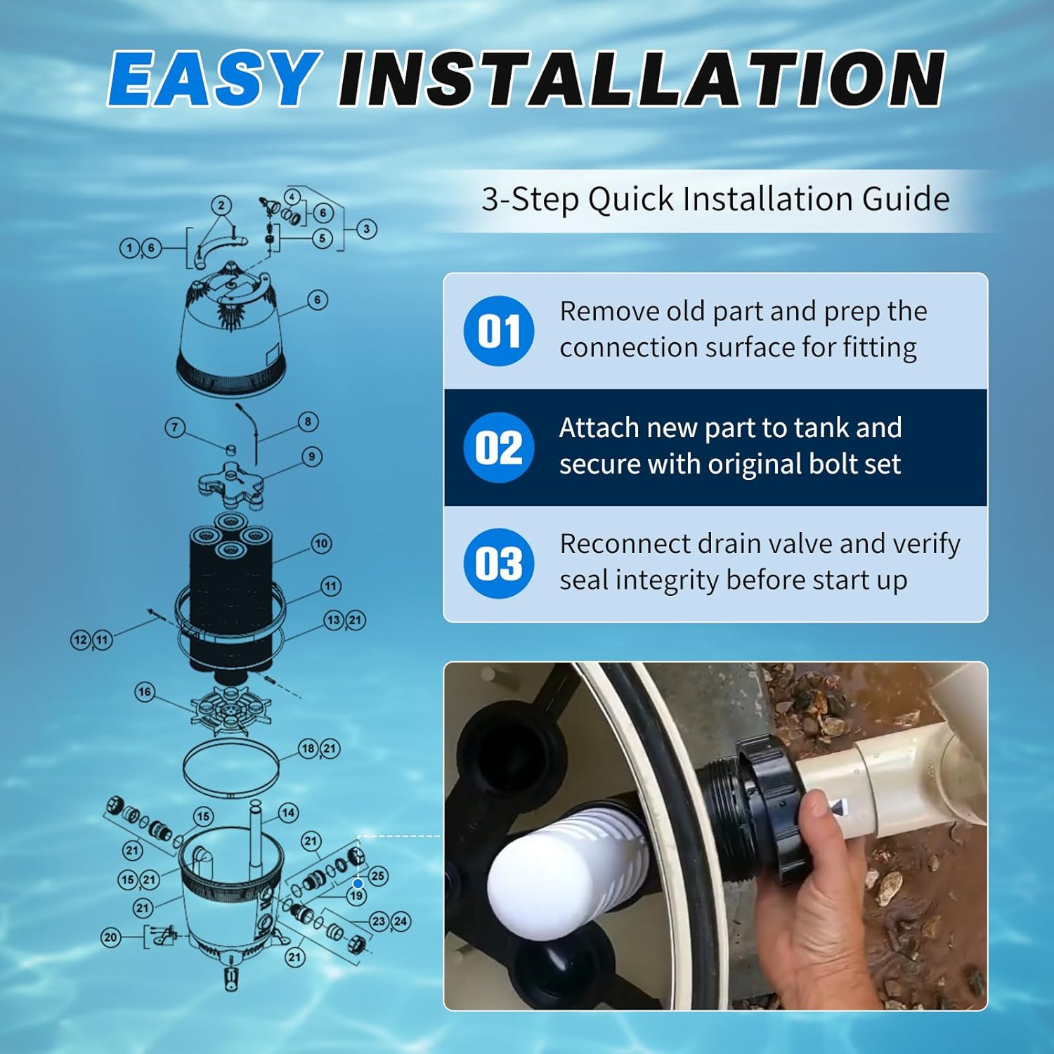 R0465600 Bulkhead Assembly with O-Ring Compatible with Zodiac Jandy CV340 CV460 CV580 DEV48 DEV60 Cartridge & D.E. Pool and Spa Part Filters