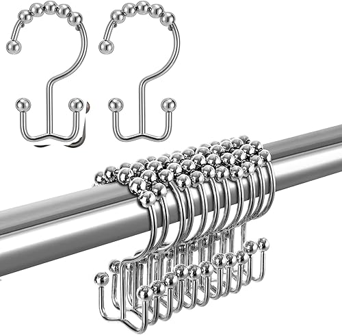 Ganchos para cortina de ducha, anillos de ducha de doble deslizamiento para barras de ducha de baño, colgadores de barra de cortina de metal