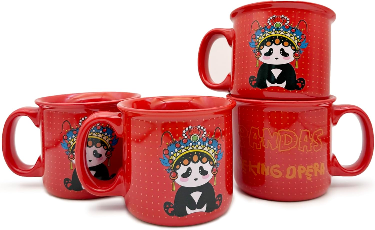 Ceramic Coffee Mugs Set of 4,14OZ Coffee Cups with Handle,Latte Mug,Great for Tea Hot Chocolate,Large Cute Mugs for Men,Women,Kids,Microwave&Dishwasher Safe for Kitchen or Office(RED)