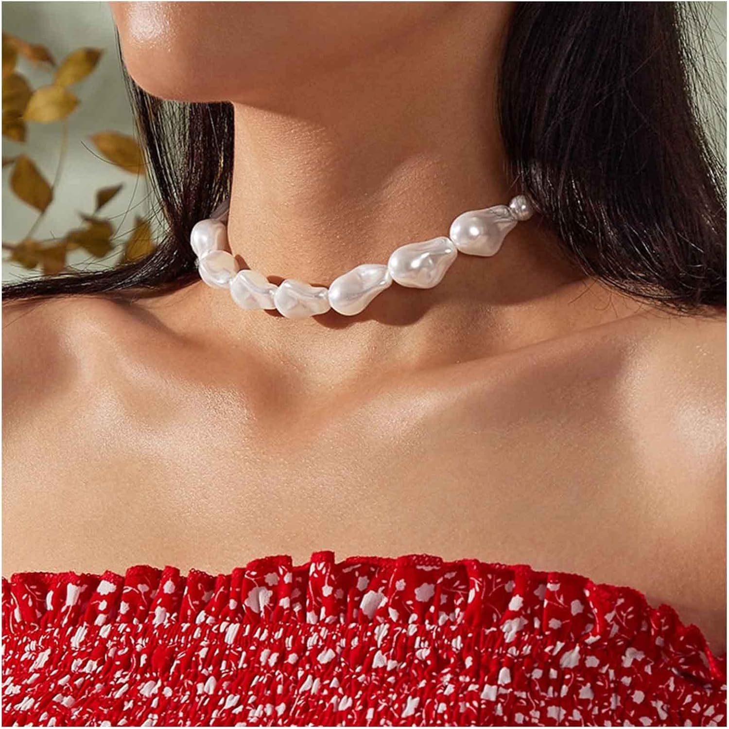 Vintage Baroque Pearl Choker Necklace Large Pearl Statement Collar Necklace Short Pearls Strand Necklace Chain Bridal Weddings Jewelry for Women - Image 5