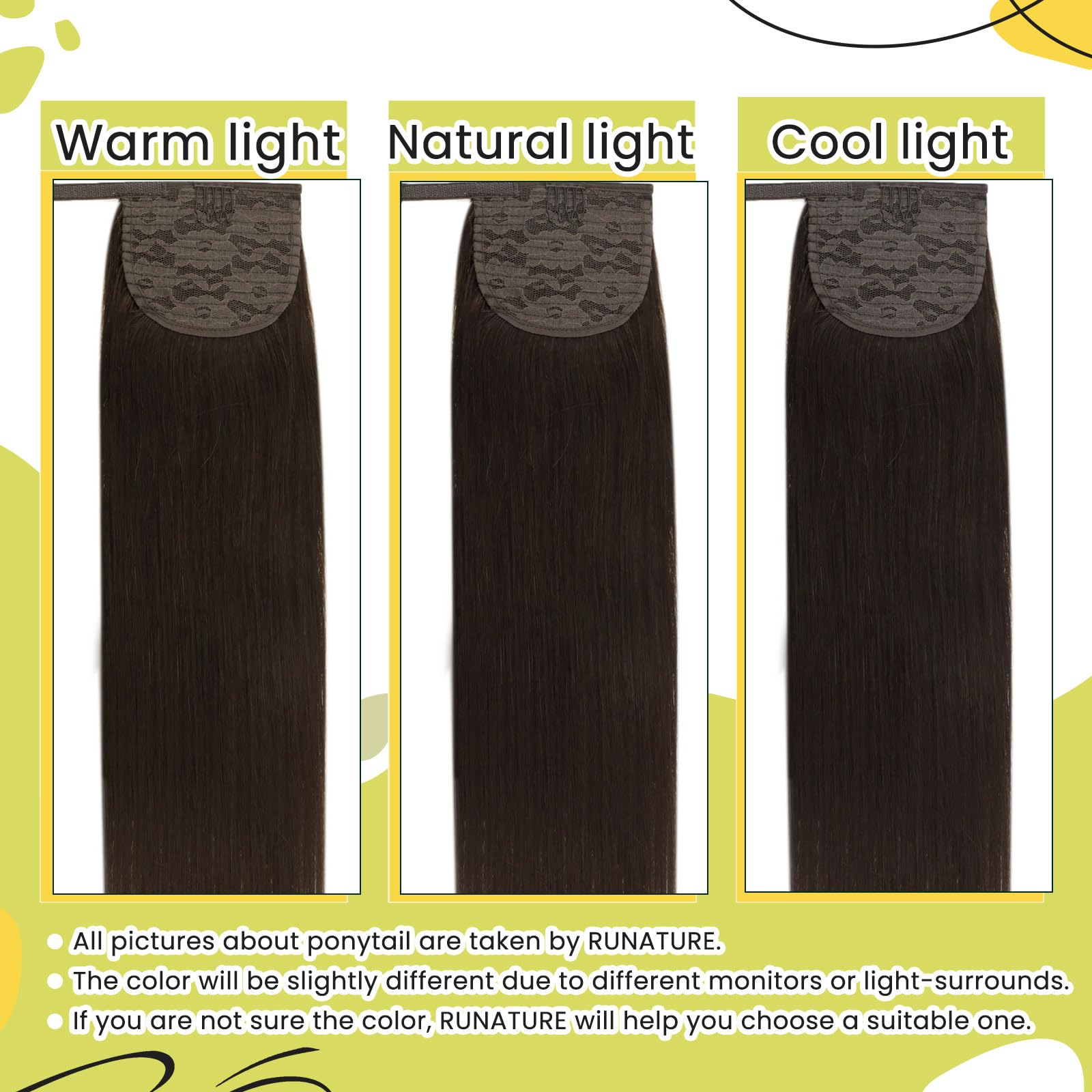 RUNATURE 20 Pollice/50cm Coda Capelli Extension Coda di Cavallo Marrone Più Scuro #2 Estensioni dei Capelli Coda di Cavallo Remy Lisci 80g