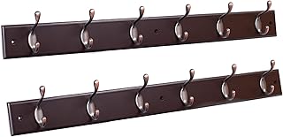 Best BirdRock Home Hook Coat and Hat Rack - 2 Pack - 6 Hooks - 27 Inches - Wall Mount - Decorative Home Storage - Entryway Foyer Hallway Bathroom Bedroom Rail - Oil Rubbed Bronze Hooks - Dark Brown Pine Review 