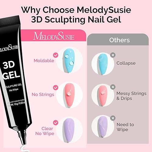 Miniatura 5 de MelodySusie Gel 3D de uñas de gel para esculpir 3D, pegamento transparente para moldear y pintar, diseños de arte de uñas, gemas de diamantes de