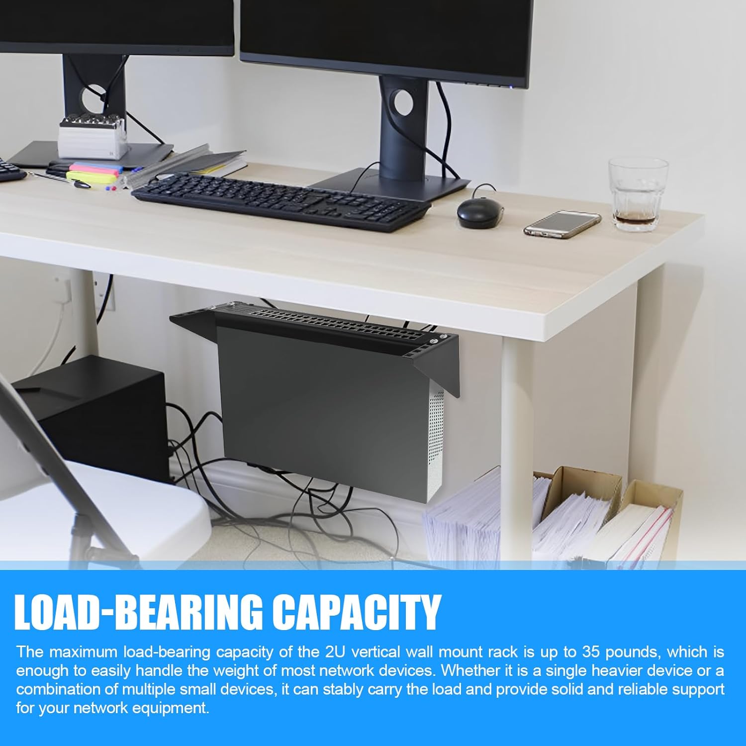 2u Hinged Wall Mount Patch Panel Bracket, 2u Patch Panel Bracket, Vertical Wall Mount Rack for 19 inches Networking Equipments Including Mounting Hardware - Image 6