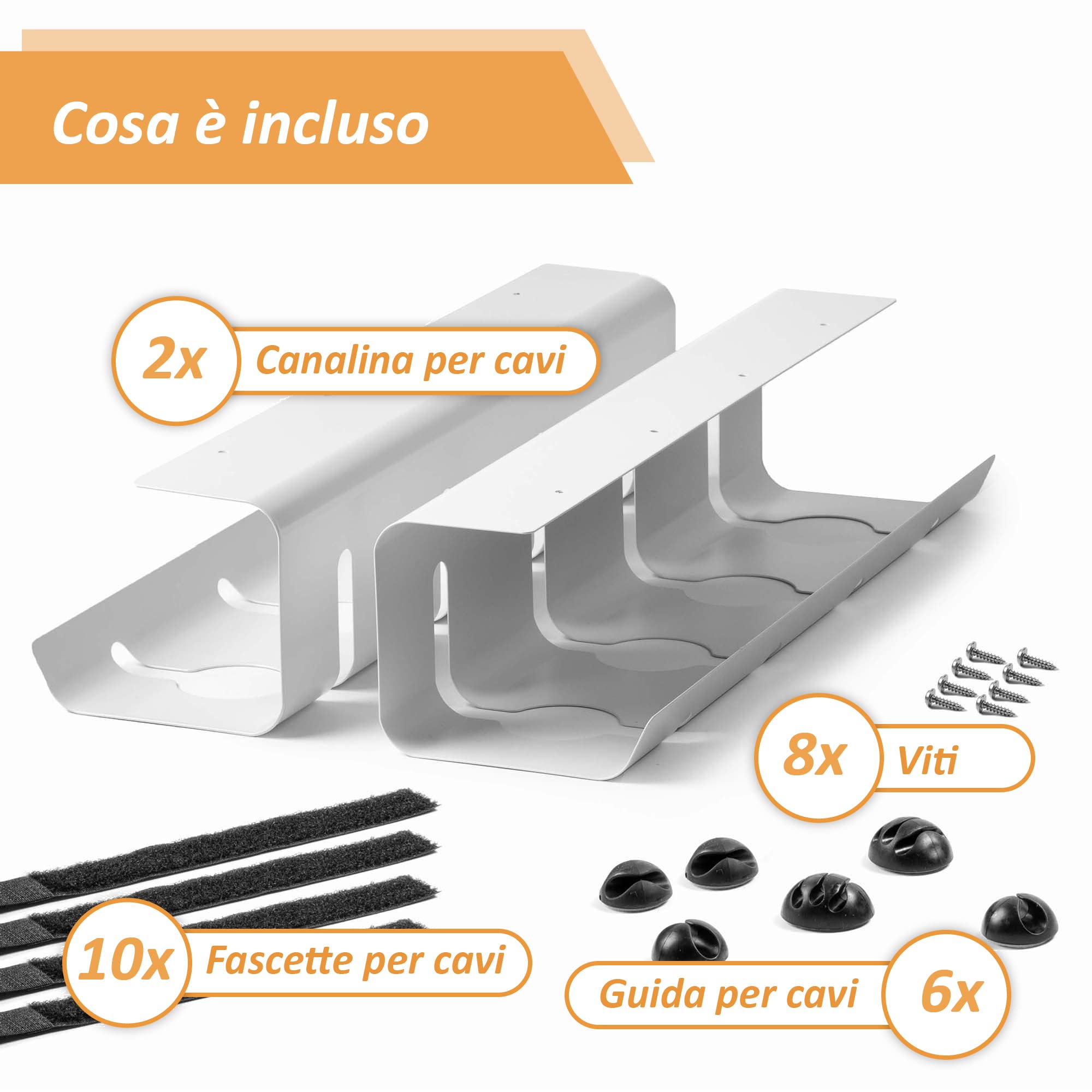 Raccogli Cavi Scrivania – Canalina Passacavi sotto Scrivania Cable Management – Organizer Portacavi Ufficio - Nascondi Cavi sotto Tavolo – 2 Scatole Porta Cavi - Verniciatura a Polvere Bianco