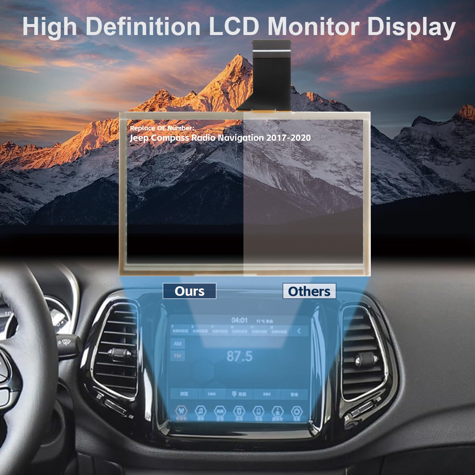 Touch Screen per Jeep Compass Radio Navigation 2017-2020 Digitazer, Parte Numero TDO-WXGA0700K00033-V2 TDO-WXGA0700K00057-V1 Touchscreen Pannello Vetro (7", Not per Uconnect 4C / UAQ/UAS)