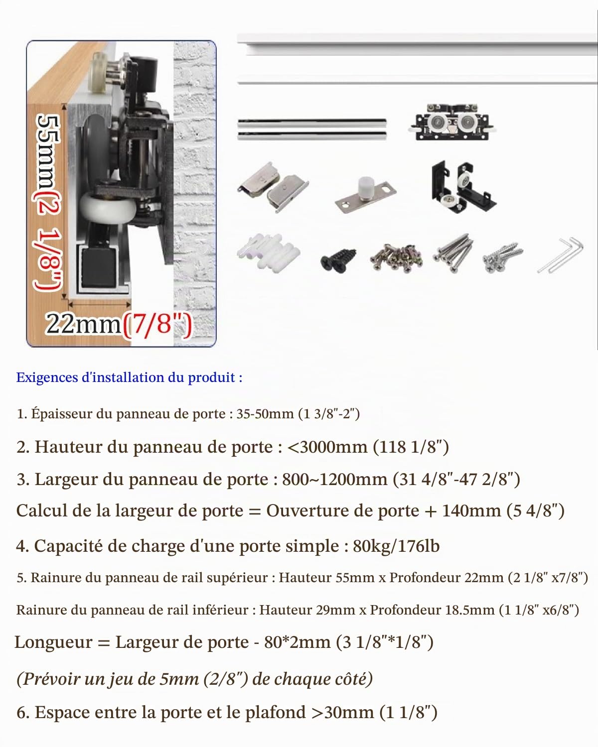 Rail Porte Coulissante Kits de Quincaillerie pour Rail de Porte Invisible avec Fermeture Amortie, Rail de Porte de Chambre Dissimulé de 1,20 m, 150 m Ou 1,80 m(120cm/47.2inch/3.9ft)
