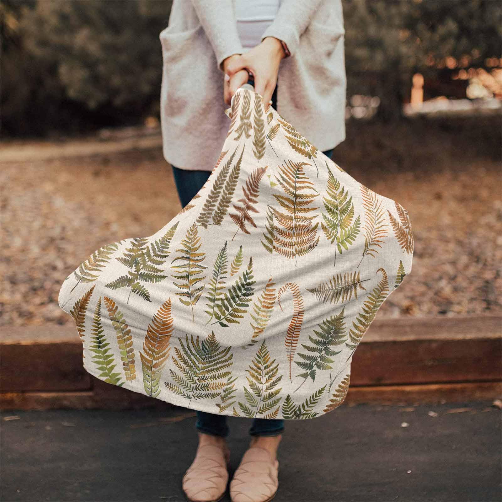 Nursing Cover for Breastfeeding Scarf, Brown Fern Plant Summer Baby Car Covers Super Soft Multi Use for Canopy Shopping Cart Cover Blanket Stroller Cover