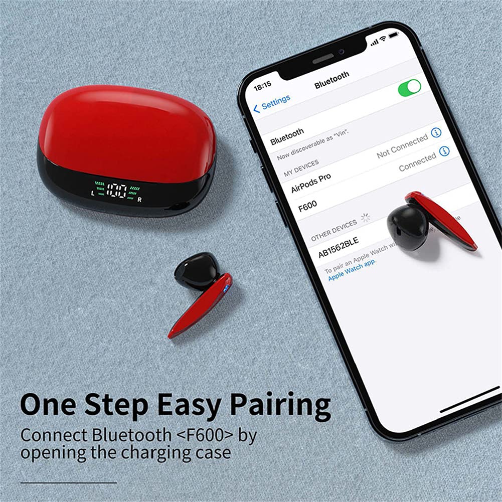 Tws Prawdziwe Bezprzewodowe Earbuds, 5.1 Słuchawki Bluetooth Słuchawki Słuchawki Wbudowany MIC, Wyświetlacz LED do pracy, Sport, Gra,Red