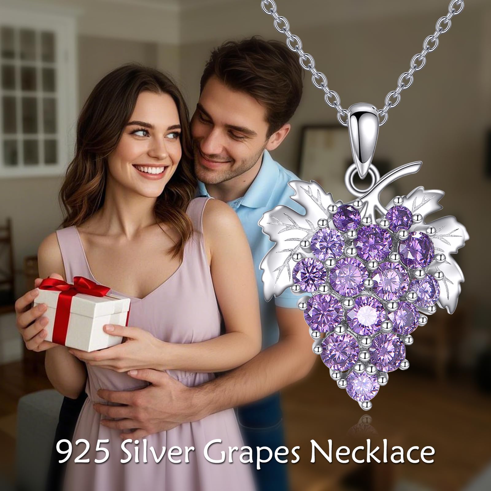 Vadmans Traube Kette 925 Sterling Silber Lila Traube Anhänger Halskette Früchte CZ Schmuck Geschenke für Damen Frauen