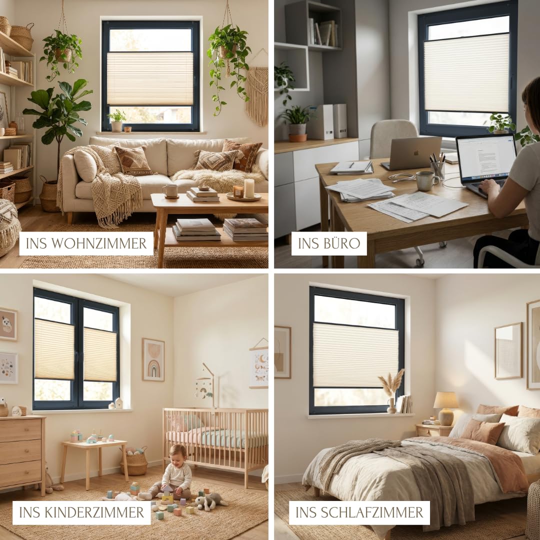 Home-Vision Premium Plissee Klemmfix Graphit B95 x H200cm Profil Anthrazit | Ohne Bohren Sonnenschutz & Sichtschutz Faltrollo Easyfix Klemmträger für Fenster und Tür