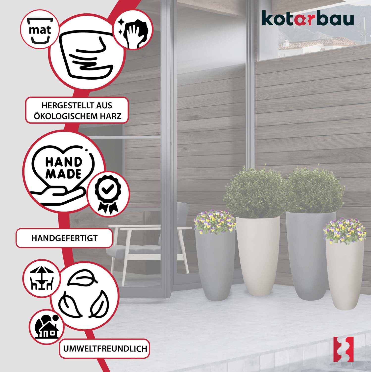 KOTARBAU® Doniczka Wysoka z Włókna Ceramicznego ⌀ 42, Donica Duża do Salonu