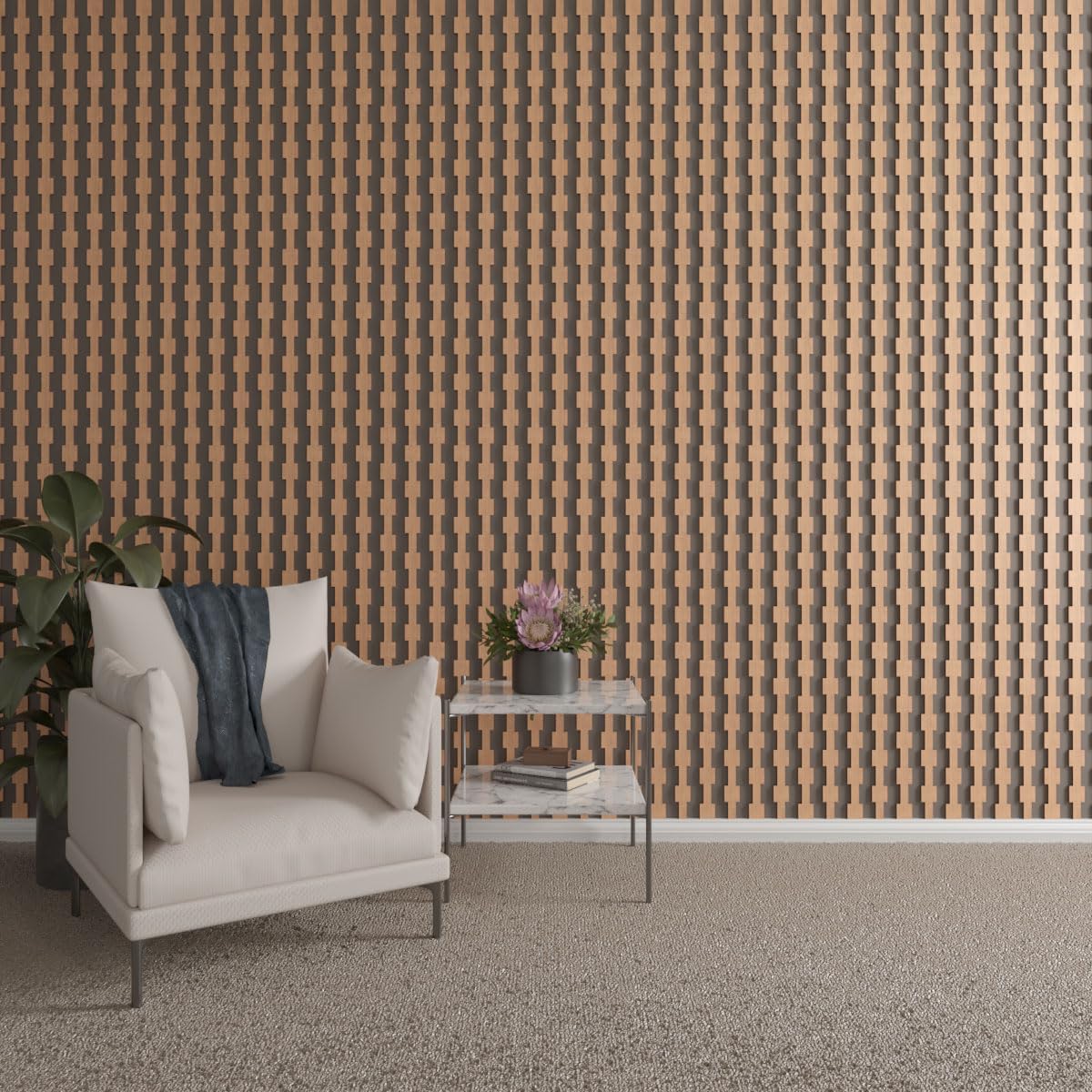 Ekena Millwork 47"H x 3/8"T Midland Adjustable Wood Decorative Slat Wall Panel Kit, Cherry (contains 29 Slats + 1 Straight Edge Starter Slat)