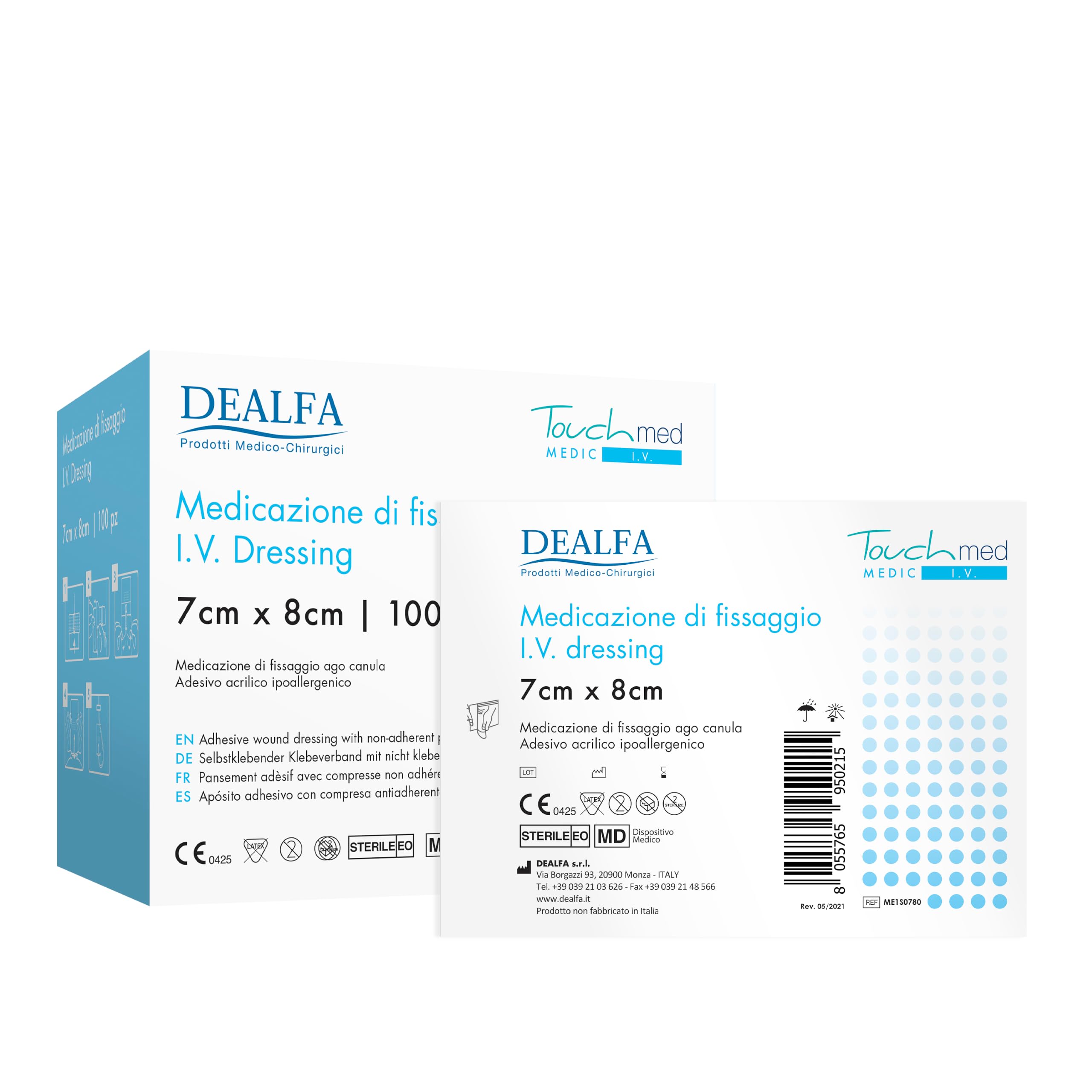TOUCHMED Medicazione Adesiva in TNT Sterile di Fissaggio Cannula e Catetere con Taglio a U - IV Dressing - 7x8 cm - Monouso - Confezione da 100 Pezzi